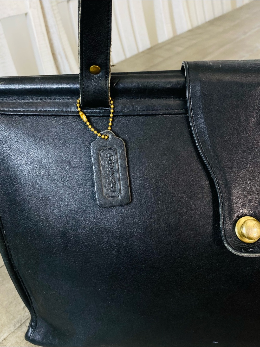90s Vintage Coach Barclay Tote Black Glove Tanned Leather Business Bag USA - Picture 8 of 13